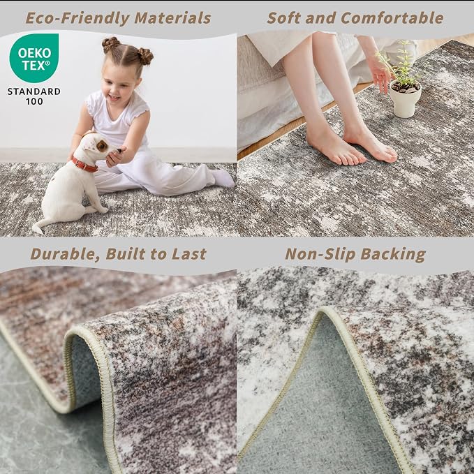 4x12 Ft Hallway Runner Rug, Non-Slip Washable | Soft low-pile texture. Modern - Image 5