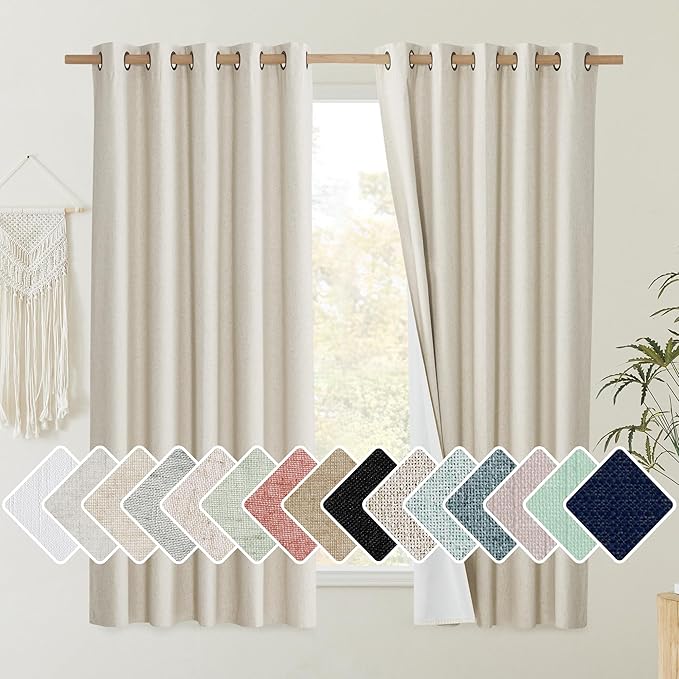NICETOWN Natural 100% Blackout Short Curtains 63 inches Lenghth Burg by NICETOWN