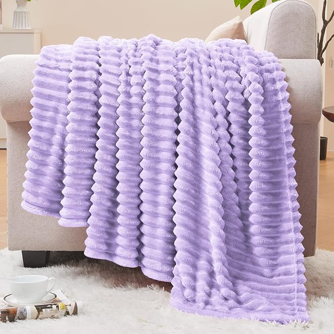 BEDELITE 3D Ribbed Pastel Lilac Fleece Throw Blanket by BEDELITE