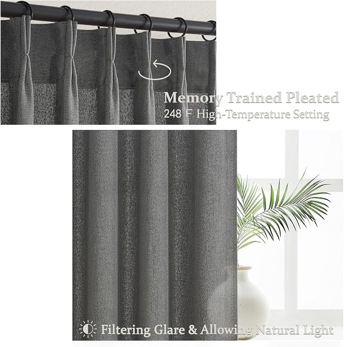 Extra Long Floor to Ceiling Dark Grey Bedroom 108 Inch Curtains, Pinch Pleated - Image 3