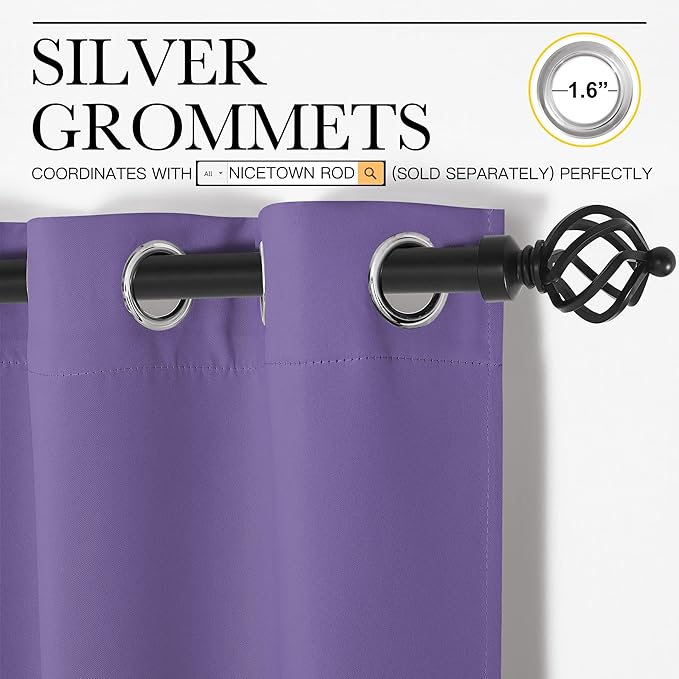 NICETOWN Patio Glass Door Blackout Curtains - Privacy Panel Drapes for Dining Room, Guest Room & Bedroom (Lilac Purple, 42" Wide x 95" Long, 1 Pair)