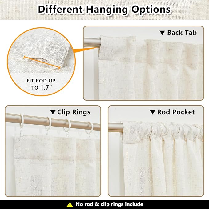 MYSKY HOME Country Curtains for Sliding Glass Door, Back Tab Semi Sheer Curtain - Image 3