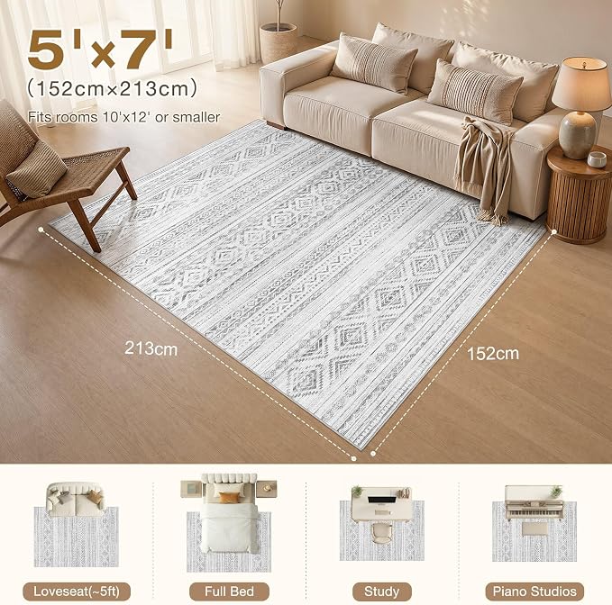 cotiled Boho 5x7 Area Rugs for Living Room: Soft Moroccan Washable Rug | Solve - Image 8