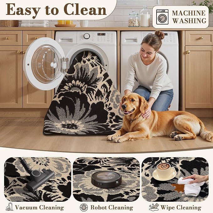 Findosom Washable Area Rug 5x7, Non Slip High-Low Textured Floral Rugs - Image 4