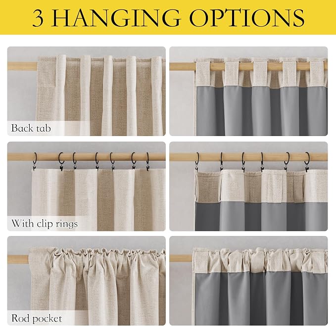 NICETOWN 100% Blackout Beige Linen Curtains 90" Length - Image 9