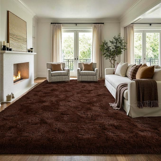 9x12 Extra Large Brown Fluffy Area Rug Non-Slip - Image 3
