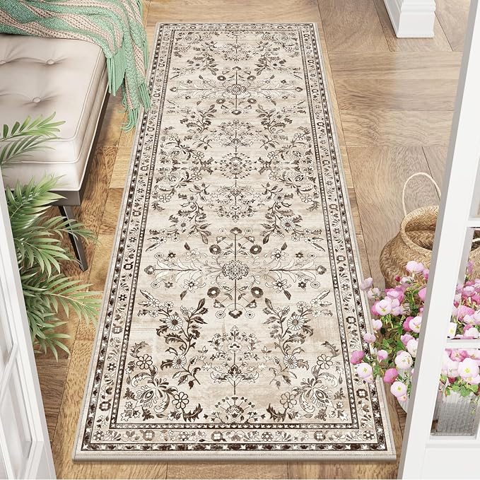 Yamaziot 2x6 Washable Hallway Runner Rug Non Slip Floral Carpet, Stain Resistant by Yamaziot