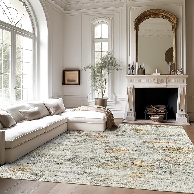 Soalmost 5x7 Area Rugs Grey/Rust Low Pile Washable Trendy Faded Style Rug | - Image 2