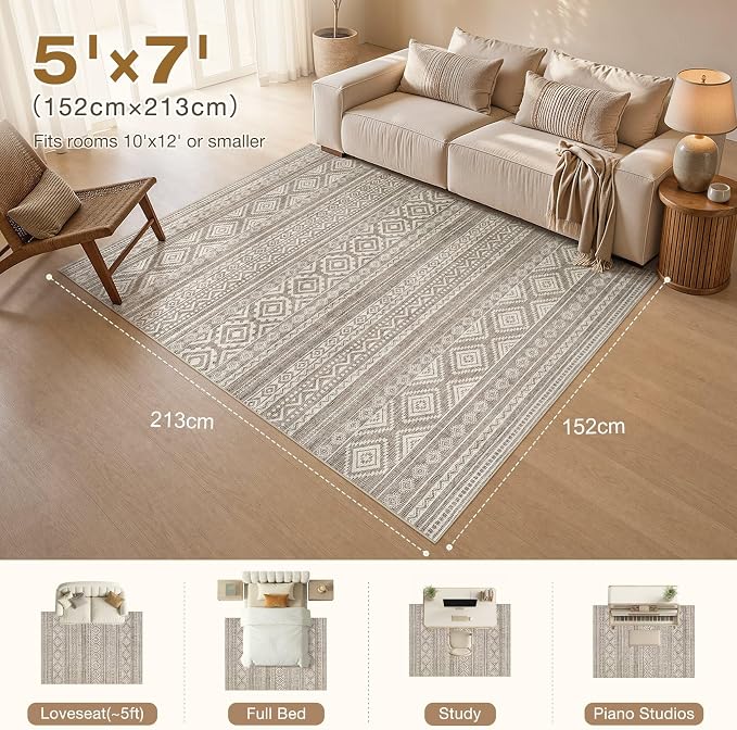cotiled Boho 5x7 Area Rugs for Living Room: Soft Moroccan Washable Rug | Solve - Image 8