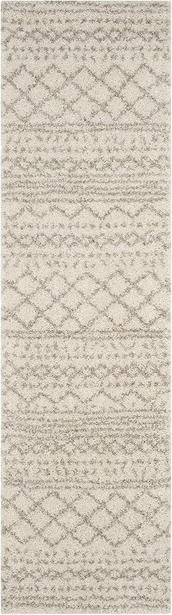SAFAVIEH Arizona Shag Collection Runner Rug - 2'3" x 22', Ivory & Beige, Moroccan Design, Non-Shedding & Easy Care, 1.6-inch Thick Ideal for High Traffic Areas in Living Room, Bedroom (ASG741A)