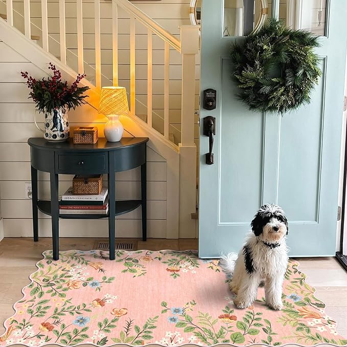 Pink Floral Entry Rug, 3x5 Ft Indoor Outdoor Mats - Image 6