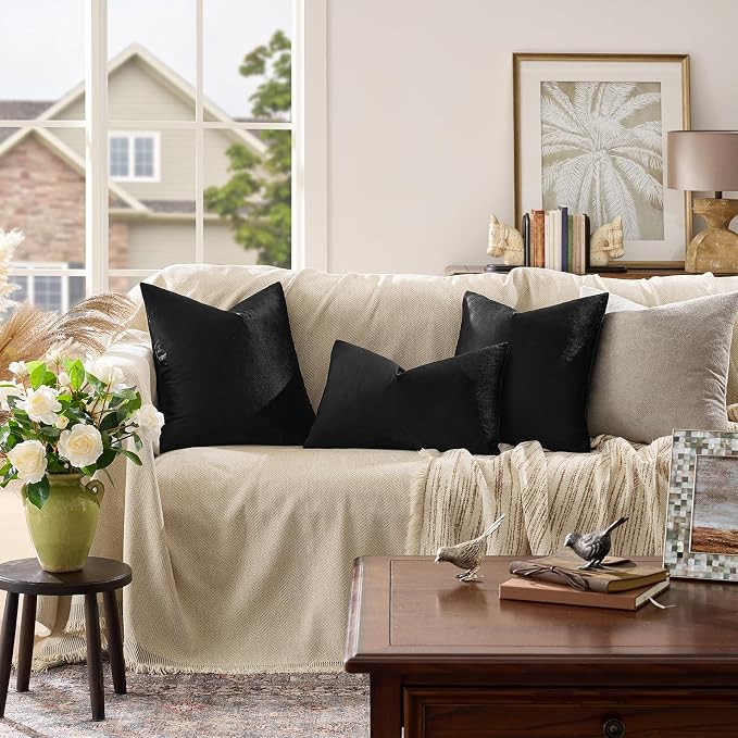 GIGIZAZA Black Velvet Pillow Covers 18x18 Decorative Pillows Pack of 2 | Throw - Image 8
