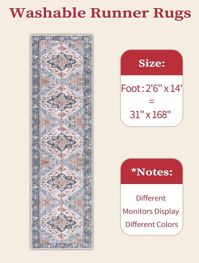 SERISSA 2'6"x14' Washable Non Slip Boho Runner Rug - Image 6