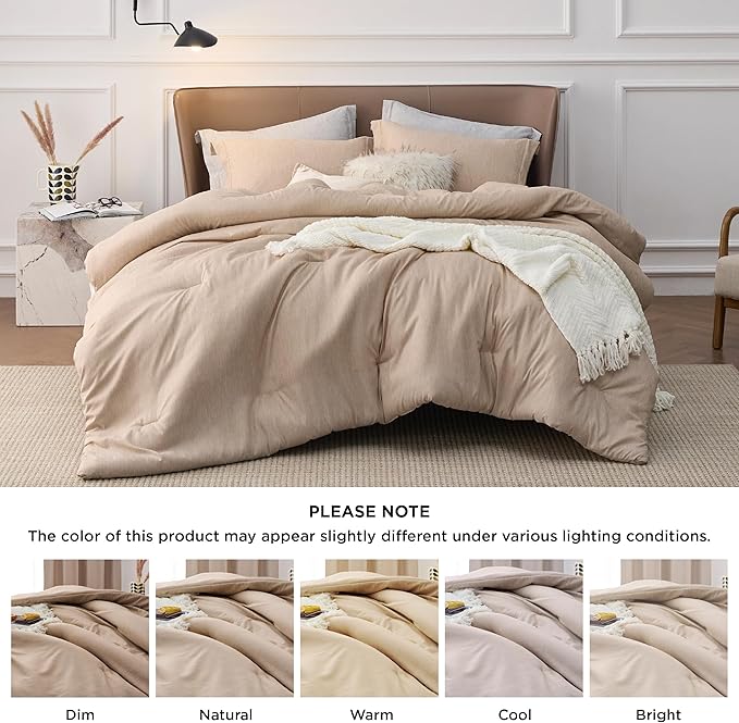 Bedsure California King Comforter Set - Warm Sand Soft Bedding for All Seasons, Cationic Dyed Bed Set, 3 Pieces, 1 California King Size Comforter (104"x96") and 2 Pillow Shams (20"x36"+2")