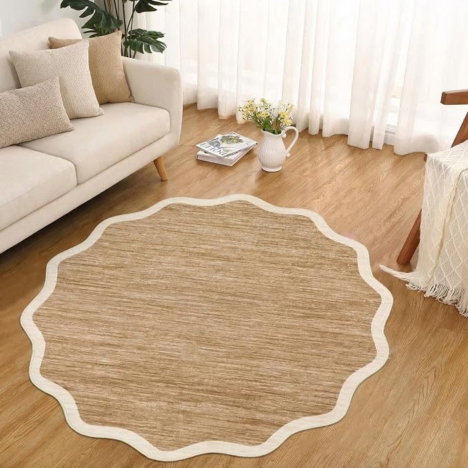 GarveeHome Scalloped Washable Round Rugs 4ft Non-Slip Soft Ultra-Thin | Small by GarveeHome