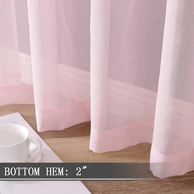 Tollpiz Short Sheer Curtains Linen Textured Bedroom Curtain Sheers Light - Image 4