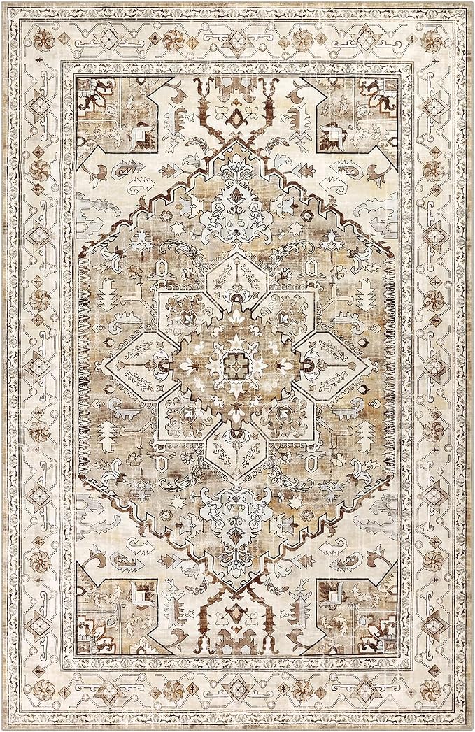 Yamaziot Area Rug 9x12, Non-Slip Washable Boho Vintage Living Room Bedroom Rug - Image 3