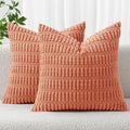 MIULEE Corduroy Decorative Throw Pillow Covers 20x20 Coral Pack of 2 | Soft by MIULEE