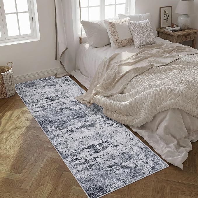 2.6x8 Washable Runner Rug：Modern Abstract Kitchen Soft Carpet Grey | - Image 4