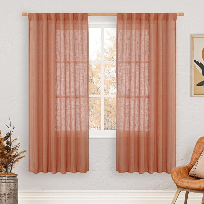 Light Filtering Linen Curtains 68 inches Long by LAMIT