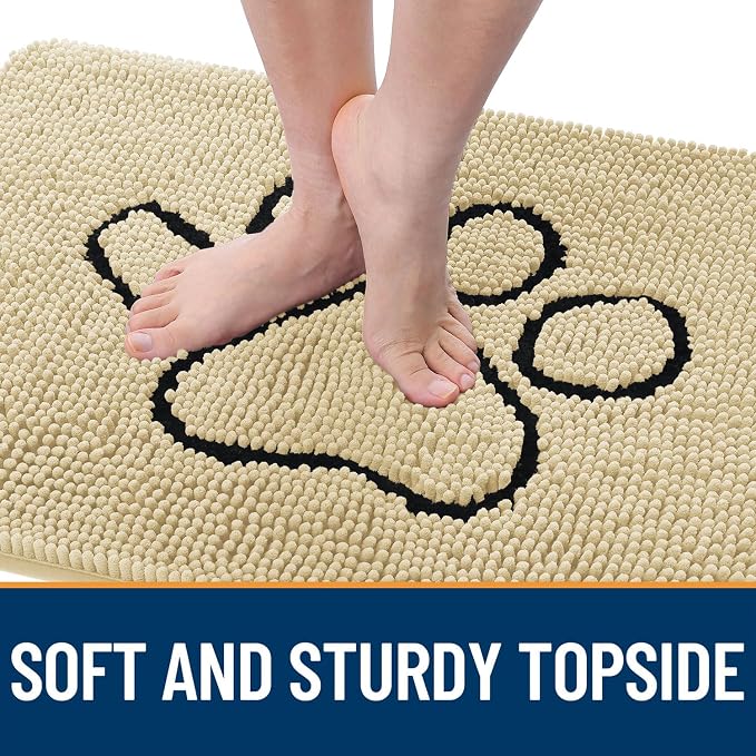 OLANLY Dog Door Mat for Muddy Paws 30x20, Paw Print Design Chenille Mud Mat | - Image 4