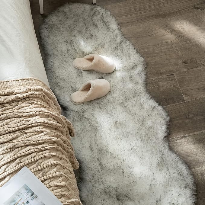 MIULEE Fluffy Area Rug 2x6 ft Faux Fur Sheepskin Rug Gradient Grey | Luxury - Image 2