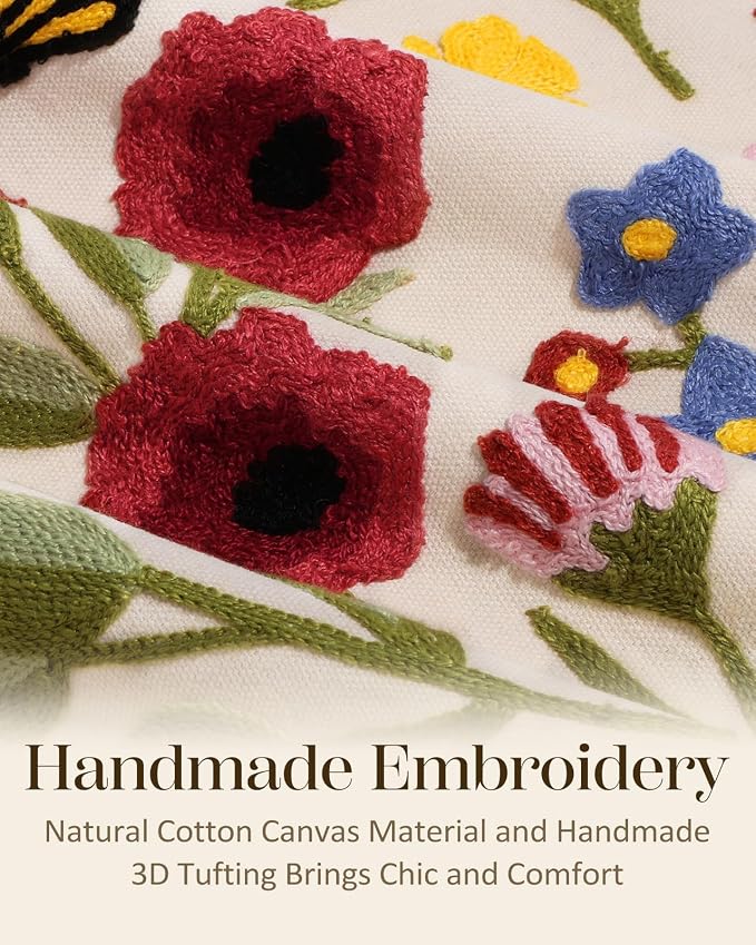 Embroidered Throw Pillow Cover 18x18 Inch, Retro Flower | Decorative Pillow - Image 2