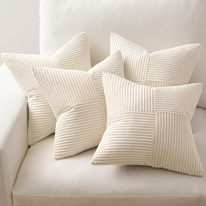 MIULEE Beige Throw Pillow Covers 16x16 Inch Set of 4 Boho Patchwork Cushion - Image 5