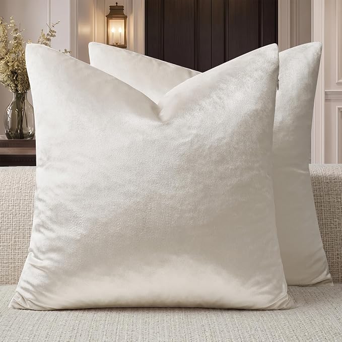GIGIZAZA Velvet Pillow Covers 22x22 Decorative Pillows Pack of 2 Ivory | Beige by GIGIZAZAFocusingonhomedecoration