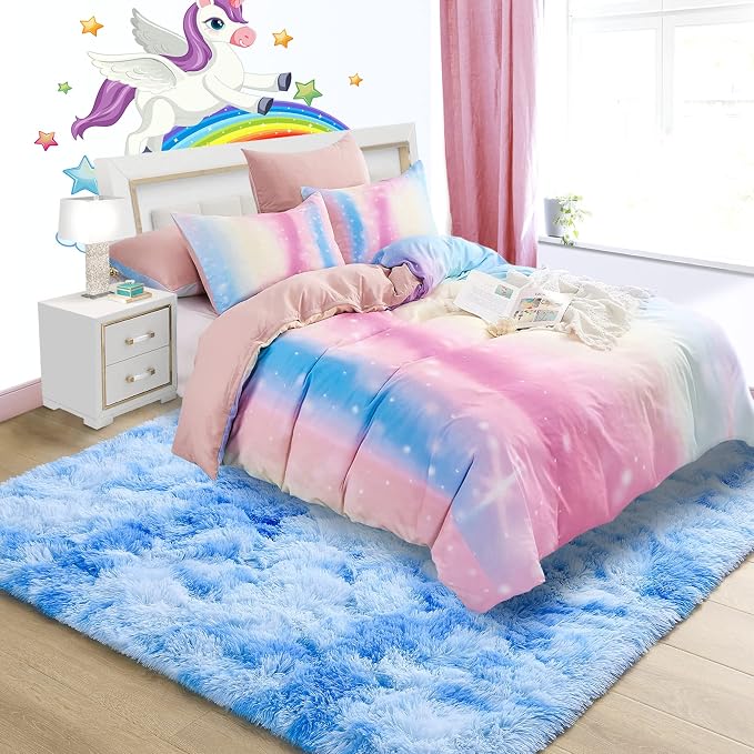 3x5 Tie-Dyed Blue Fluffy Soft Area Rug Non-Slip - Image 2