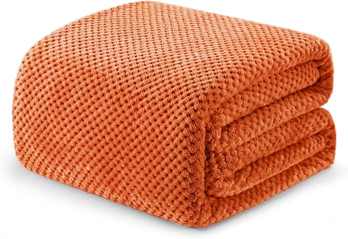 Exclusivo Mezcla Soft Waffle Fleece Bed Blanket Queen Size, Burnt Orange | by ExclusivoMezcla
