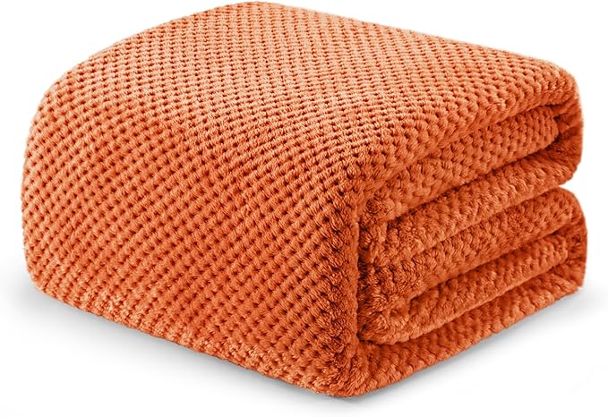 Exclusivo Mezcla Soft Waffle Fleece Bed Blanket King Size, Burnt Orange | by ExclusivoMezcla