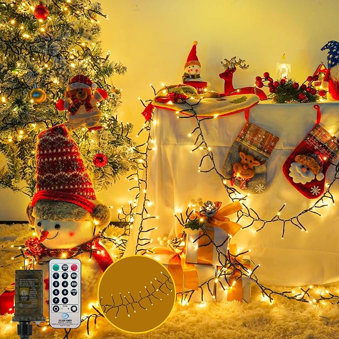 75FT 1500 LED Cluster Christmas Lights, Christmas Tree Lights Outdoor Indoor with 8 Modes & Timer & Remote, Firecrackers String Lights Waterproof for Garland Party Xmas Decorations, Warm White
