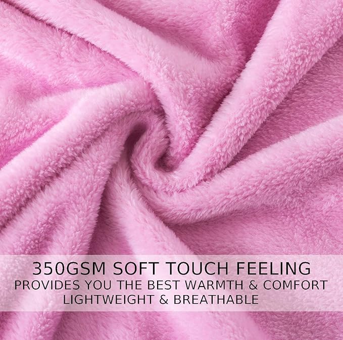 Flannel Fleece King Size Summer Blanket All Season 350GSM Lightweight Throw for The Bed Extra Soft Brush Fabric Winter Warm Sofa Blanket 90" x 108"(Pink King)