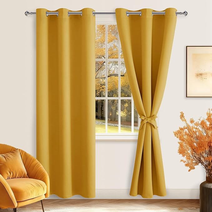 Blackout Curtains for Bedroom, Mustard Yellow 42 x 84 Inch 2 Panels | Thermal - Image 8