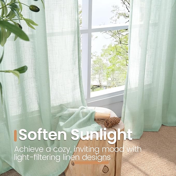 BGment Light Green Linen Curtains 40 Inches Long - Image 5