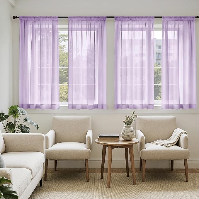 MIULEE Light Purple Sheer Curtains 63 Inches Long 4 Panels 42 x 63 Inches | by MIULEE