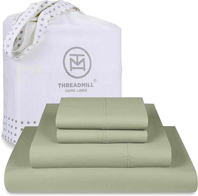 Threadmill Luxury 800 Thread Count Queen 100% Cotton Sheets - Sage Green Sateen Weave Bed-Sheets, Better Than Egyptian Cotton,4 Pc Solid Soft Bed Set, Fits 16" Deep Pocket