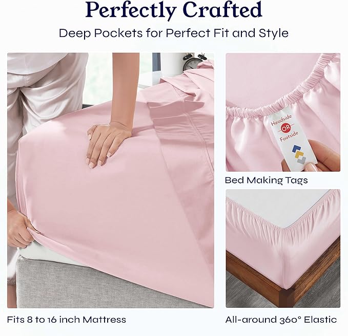 California Design Den Full Size Bed Sheets Set - Soft 400 Thread Count Sateen, Natural 100% Cotton Sheets with Deep Pockets, Breathable, Cooling and Durable Bedding Set - Pink