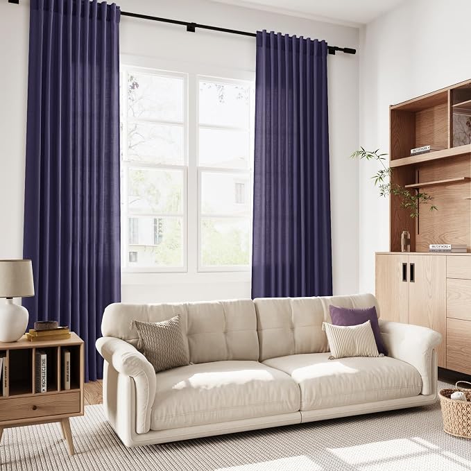 Purple Linen Blend Light Filtering Back Tab Curtains 102 Inches Long, Semi - Image 7