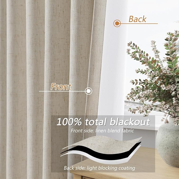 Extra Long 100% Blackout Linen Curtains - Image 4