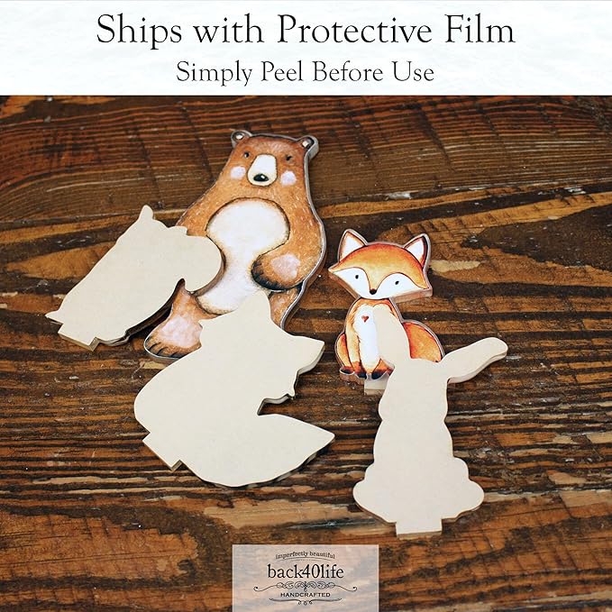 Back40Life Forest Critters Painted Wooden Animal Cutout Shapes (Acrylic Medium + Stands (Bundle of 8))