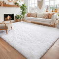 Amdrebio White Fuzzy Furry Area Rug 5x7 by Amdrebio