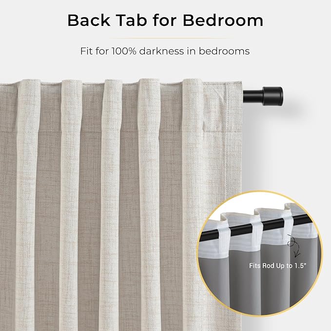 INOVADAY Linen Textured 100% Blackout Sliding Door Curtains 102x96 Beige | 1 - Image 6