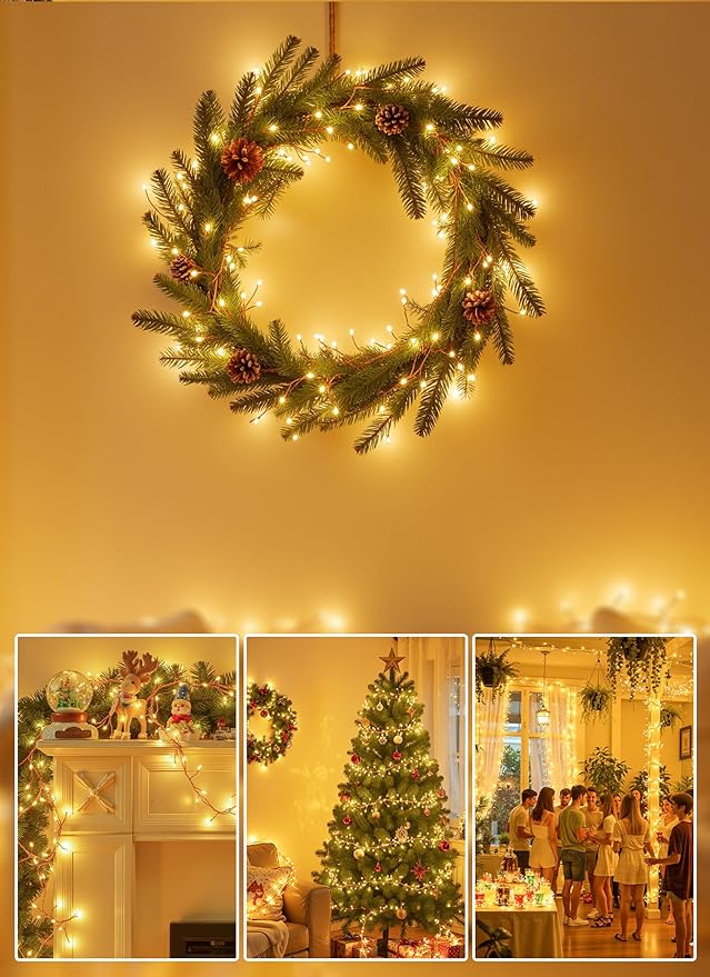 Brightown Fairy Lights Battery Operated, 10Ft 120 LED Firecracker String Lights, Waterproof Silver Wire Starry Firefly Light for DIY Wreath Weeding Indoor Outdoor Christmas Decorations