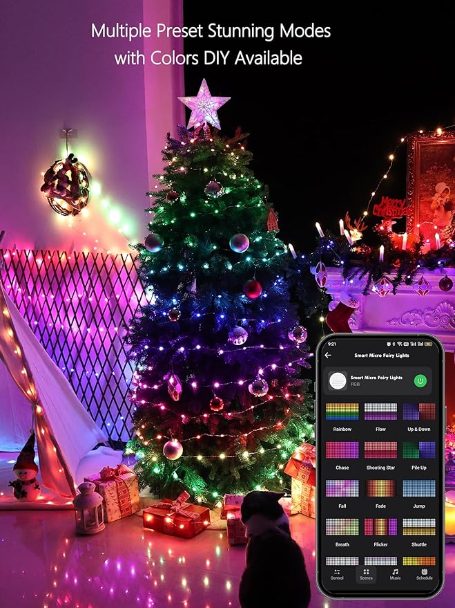 BrizLabs Smart Fairy Lights, 33ft 100 LED Color Changing Fairy Lights Work with Alexa/Google Home, WiFi Rainbow Christmas Light Dimmable RGB Twinkle Starry Light for Christmas Tree Home Party Decor