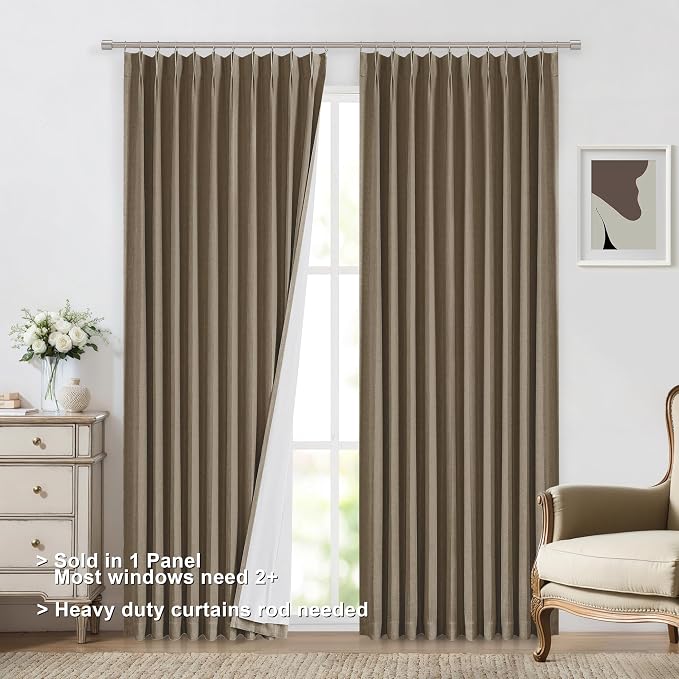 Vision Home Brown Pinch Pleated Full Blackout Curtains Linen Blended 60 inch - Image 3