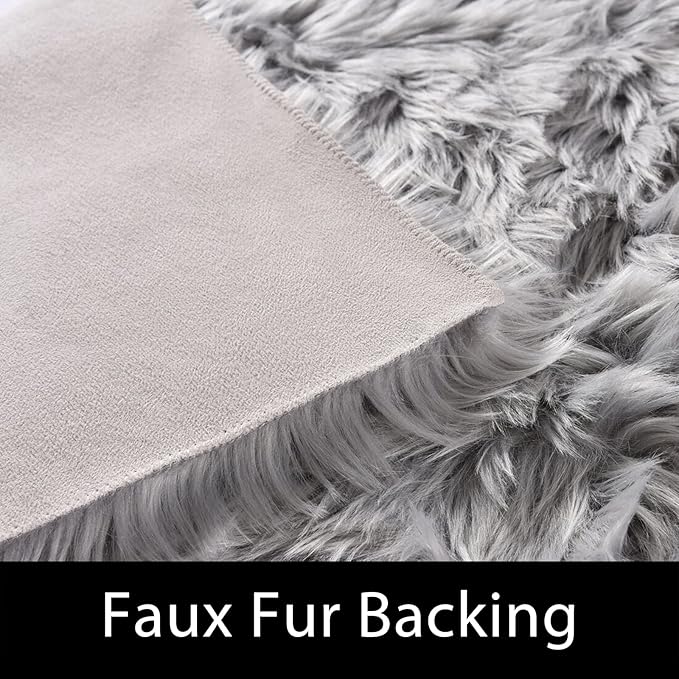 Latepis Grey Faux Fur 7'10"x9'10" Area Rug, Soft Plush Faux Fur Sheepskin Rugs - Image 3