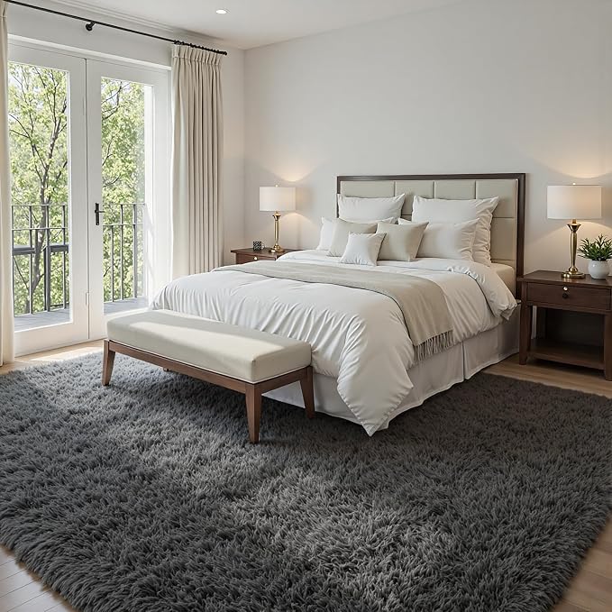 5x8 Fluffy Shag Area Rugs for Living Room Bedroom: Soft Carpet Light Gray | - Image 3