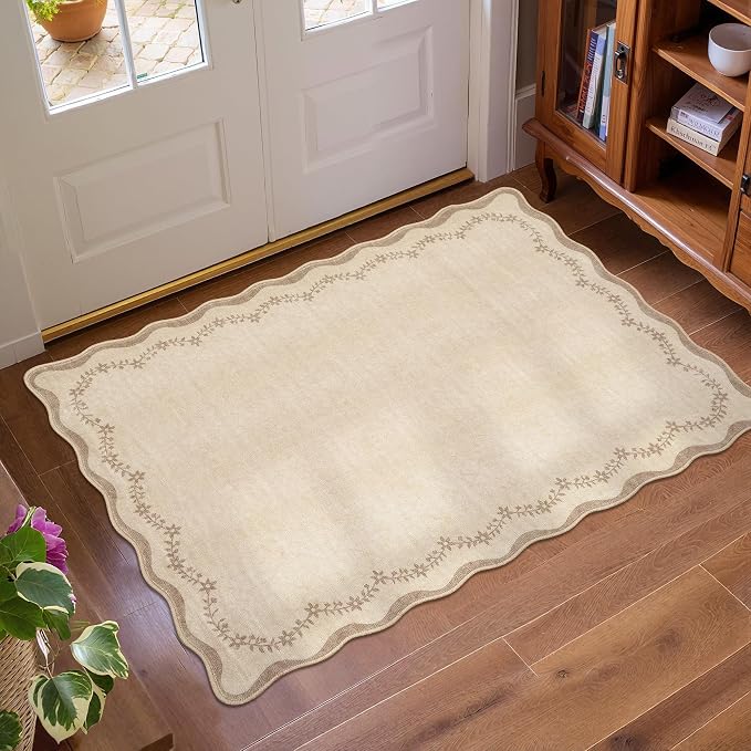 GarveeHome Scalloped Entryway Rug 2x3 Jute Washable Front Door Entry Rug | Tan - Image 7